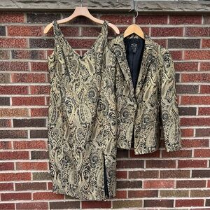 Oscar de la Renta Black and Gold Floral Paisley Dress and Blazer Set
